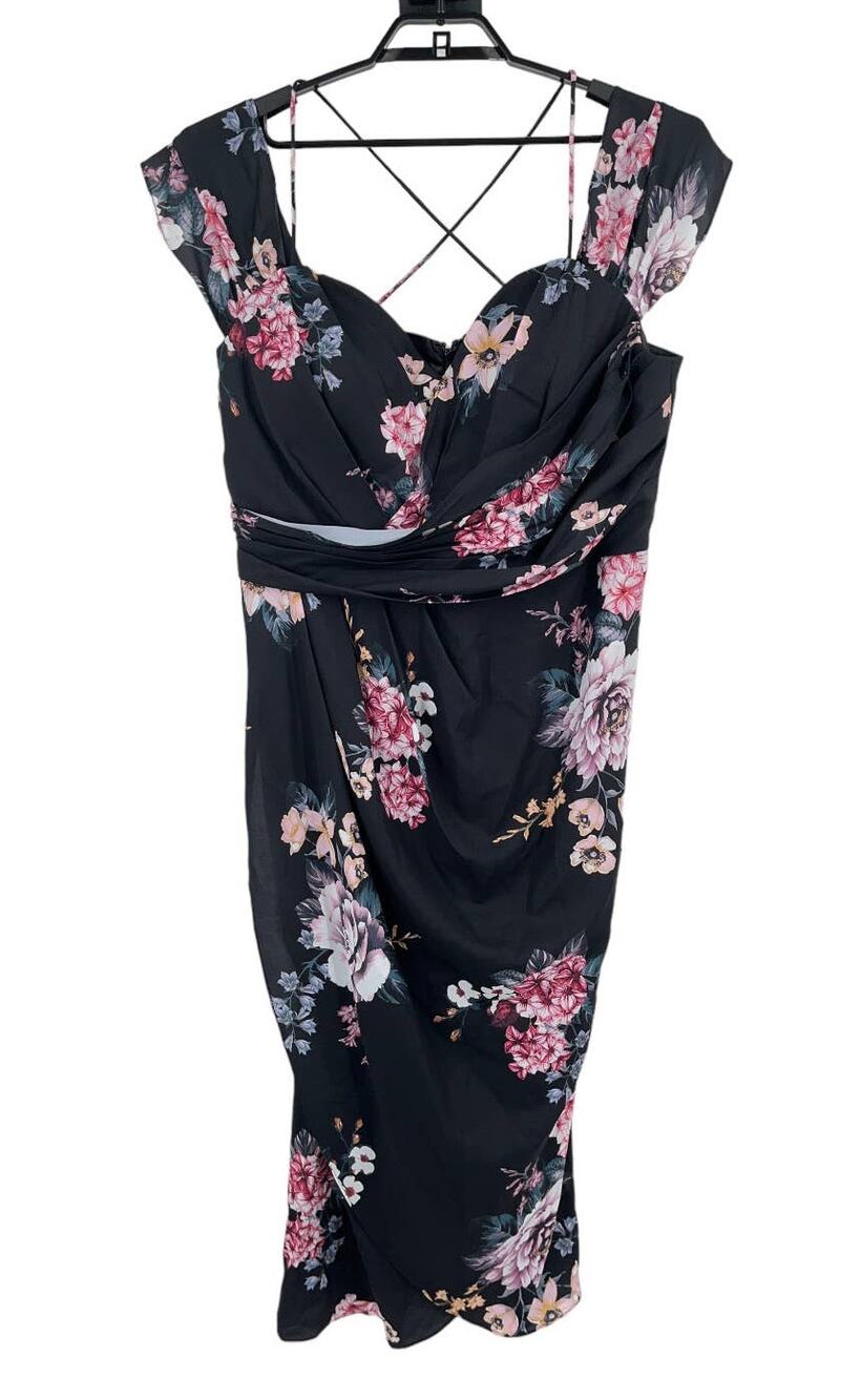 City Chic Dress Floral Off Shoulder maxi black size M 18